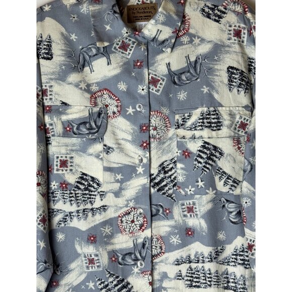 Pendleton Knockabouts Shirt Women 10 Gray Ivory Winter Snow Collared Button Down - Picture 5 of 11